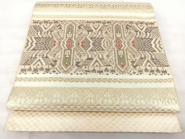 平和屋着物◎本場筑前博多織　八寸名古屋帯　横段壁画文　金糸　正絹　逸品　BAAX5367qw