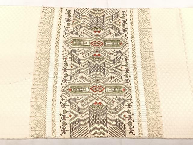 平和屋着物◎本場筑前博多織　八寸名古屋帯　横段壁画文　金糸　正絹　逸品　BAAX5367qw