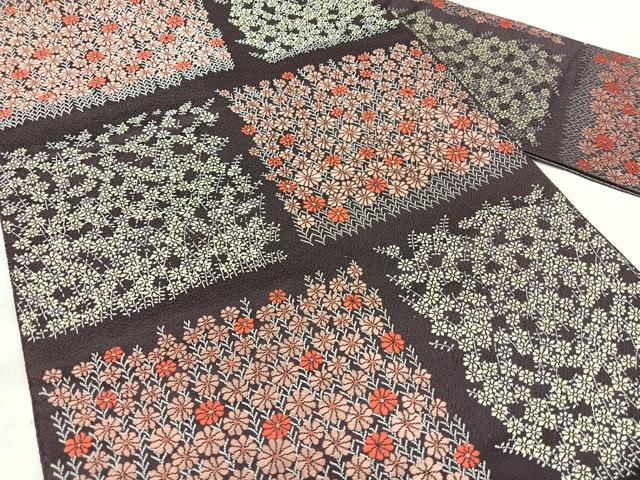 平和屋着物◎本場筑前博多織　八寸名古屋帯　草花文　銀糸　正絹　逸品　BAAX5369qw