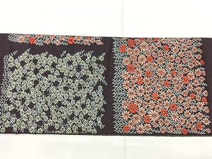 平和屋着物◎本場筑前博多織　八寸名古屋帯　草花文　銀糸　正絹　逸品　BAAX5369qw