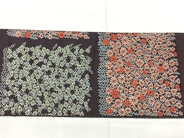 平和屋着物◎本場筑前博多織　八寸名古屋帯　草花文　銀糸　正絹　逸品　BAAX5369qw