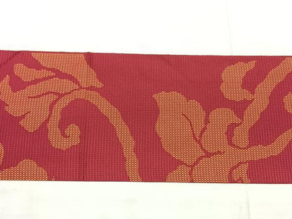 平和屋着物◎本場筑前博多織　八寸名古屋帯　牡丹唐草文　正絹　逸品　BAAX5372qw