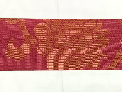 平和屋着物◎本場筑前博多織　八寸名古屋帯　牡丹唐草文　正絹　逸品　BAAX5372qw