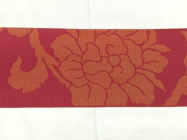 平和屋着物◎本場筑前博多織　八寸名古屋帯　牡丹唐草文　正絹　逸品　BAAX5372qw