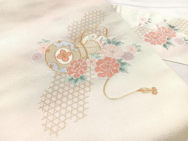 平和屋着物◎九寸名古屋帯　駒刺繍　鼓花文　金銀糸　正絹　逸品　BAAX5373qw