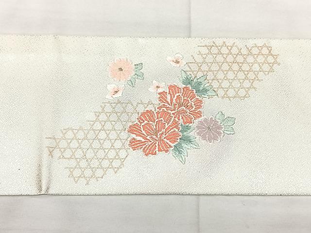 平和屋着物◎九寸名古屋帯　駒刺繍　鼓花文　金銀糸　正絹　逸品　BAAX5373qw
