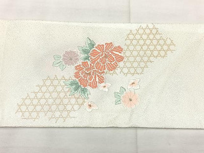 平和屋着物◎九寸名古屋帯　駒刺繍　鼓花文　金銀糸　正絹　逸品　BAAX5373qw