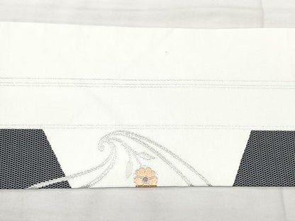 平和屋着物◎九寸名古屋帯　洋花間道　銀糸　正絹　逸品　BAAX5375qw