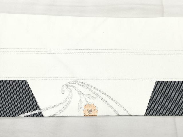 平和屋着物◎九寸名古屋帯　洋花間道　銀糸　正絹　逸品　BAAX5375qw