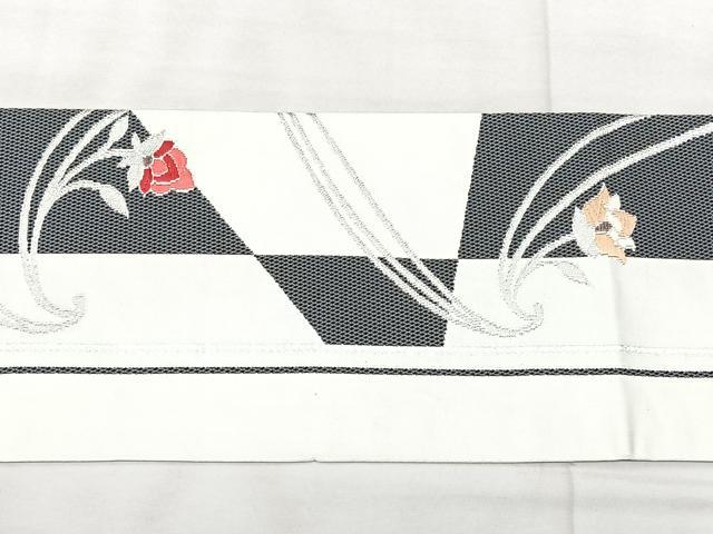 平和屋着物◎九寸名古屋帯　洋花間道　銀糸　正絹　逸品　BAAX5375qw