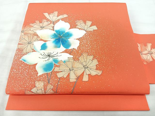 平和屋着物◎塩瀬　九寸名古屋帯　作家物　枝花文　金彩　正絹　逸品　BAAX5376qw