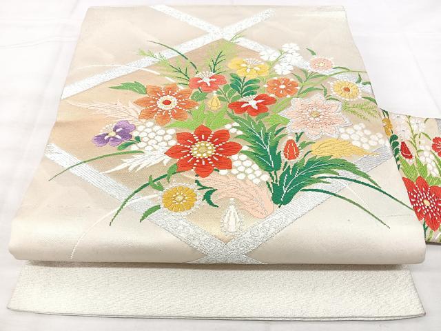 平和屋着物◎九寸名古屋帯　唐織　草花文　金銀糸　正絹　逸品　BAAX5377qw