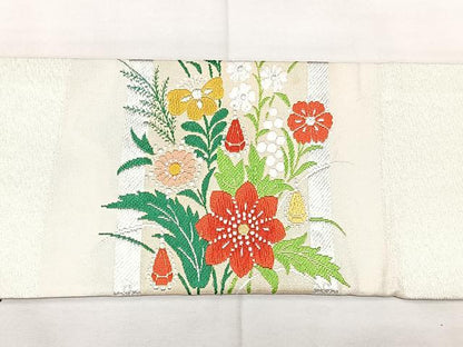 平和屋着物◎九寸名古屋帯　唐織　草花文　金銀糸　正絹　逸品　BAAX5377qw
