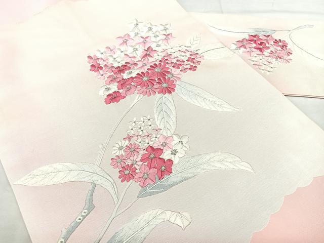 平和屋着物◎九寸名古屋帯　総刺繍　草花文　銀糸　正絹　逸品　BAAX5378qw