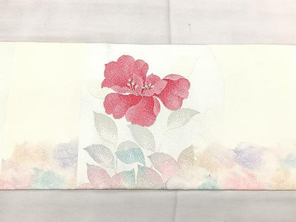 平和屋着物◎九寸名古屋帯　草花文　銀糸　正絹　逸品　BAAX5379qw