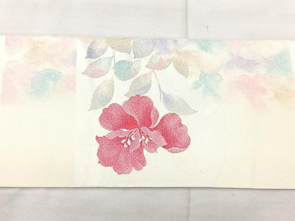 平和屋着物◎九寸名古屋帯　草花文　銀糸　正絹　逸品　BAAX5379qw