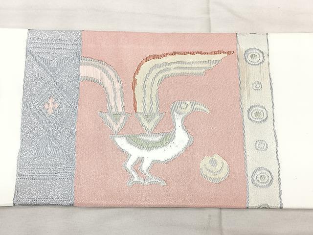 平和屋着物◎九寸名古屋帯　横段花鳥文　金銀糸　正絹　逸品　BAAX5380qw