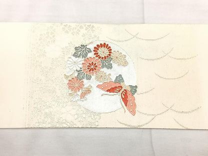 平和屋着物◎九寸名古屋帯　唐織　花鳥丸文　金糸　正絹　逸品　BAAX5381qw