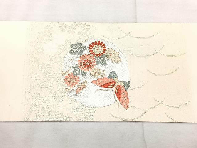 平和屋着物◎九寸名古屋帯　唐織　花鳥丸文　金糸　正絹　逸品　BAAX5381qw