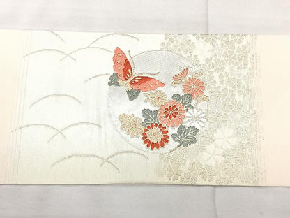 平和屋着物◎九寸名古屋帯　唐織　花鳥丸文　金糸　正絹　逸品　BAAX5381qw