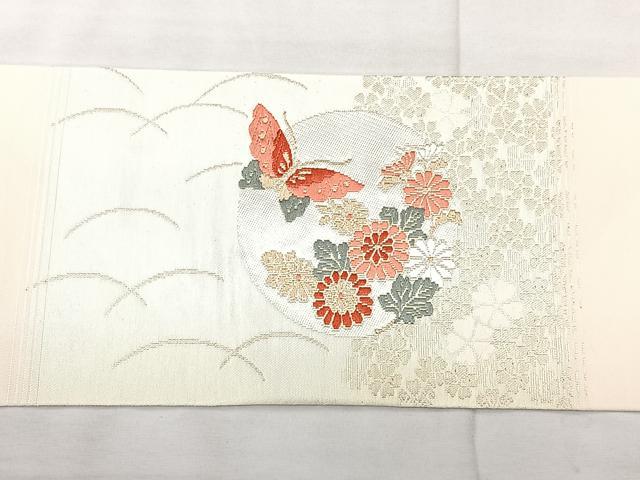 平和屋着物◎九寸名古屋帯　唐織　花鳥丸文　金糸　正絹　逸品　BAAX5381qw