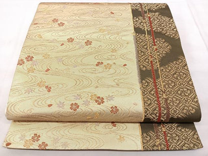 平和屋着物◎六通柄袋帯　流水花文　金糸　正絹　逸品　BAAX5388qw