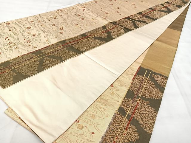 平和屋着物◎六通柄袋帯　流水花文　金糸　正絹　逸品　BAAX5388qw