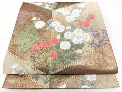 平和屋着物◎六通柄袋帯　唐織　菊花図屏風　金糸　引箔　正絹　逸品　BAAX5389qw