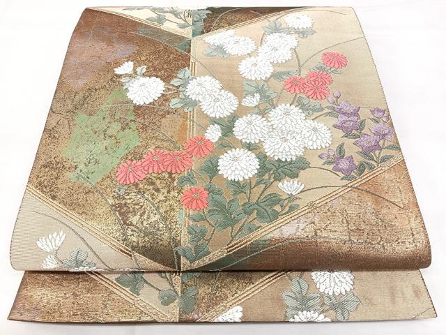 平和屋着物◎六通柄袋帯　唐織　菊花図屏風　金糸　引箔　正絹　逸品　BAAX5389qw