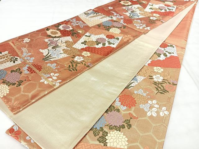 平和屋着物◎西陣　六通柄袋帯　唐織　色紙花文　金糸　正絹　逸品　BAAX5391qw