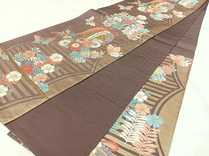 平和屋着物◎六通柄袋帯　唐織錦　花蝶文　金糸　正絹　逸品　BAAX5392qw