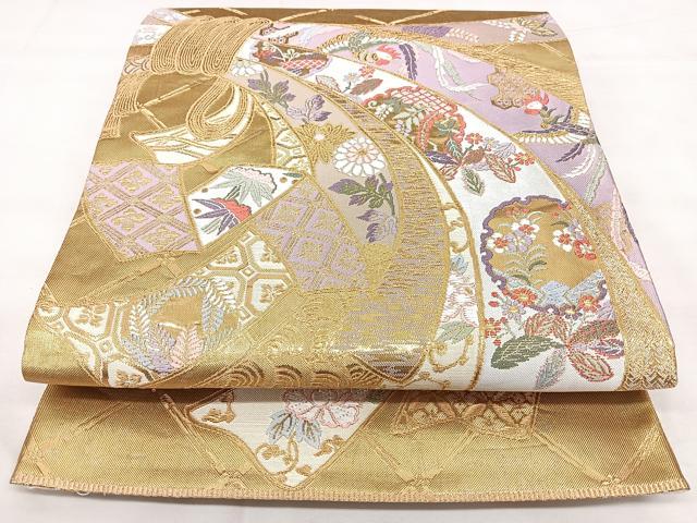 平和屋着物◎六通柄袋帯　束ね熨斗鳳凰花文　金糸　正絹　逸品　BAAX5397qw