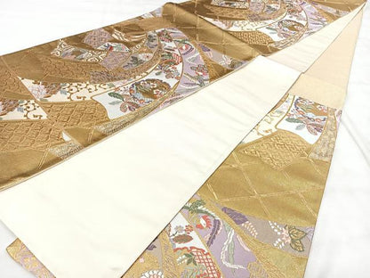 平和屋着物◎六通柄袋帯　束ね熨斗鳳凰花文　金糸　正絹　逸品　BAAX5397qw