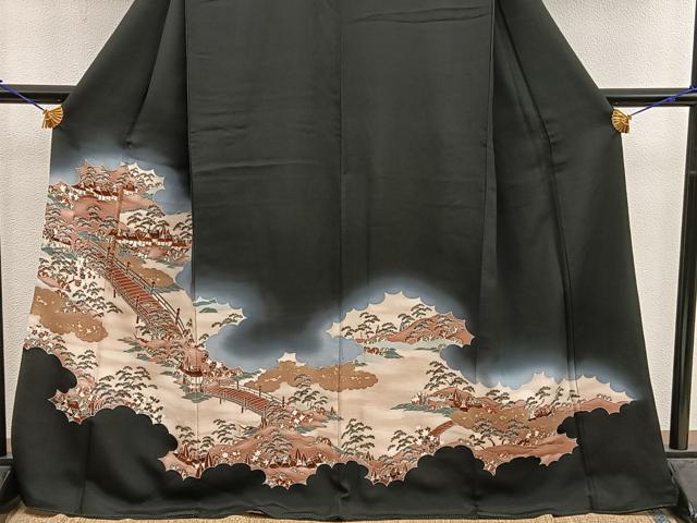 平和屋着物■豪華黒留袖 渡橋風景文 暈し染め 金彩 正絹 逸品 BAAX5406mz