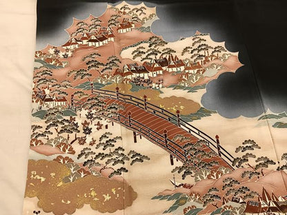 平和屋着物■豪華黒留袖 渡橋風景文 暈し染め 金彩 正絹 逸品 BAAX5406mz