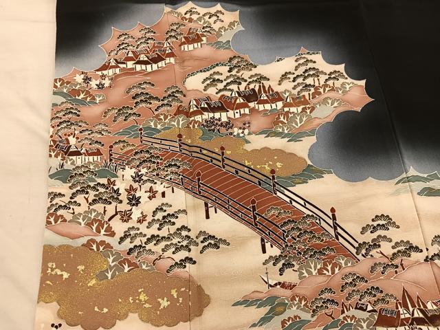 平和屋着物■豪華黒留袖 渡橋風景文 暈し染め 金彩 正絹 逸品 BAAX5406mz