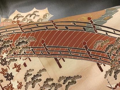 平和屋着物■豪華黒留袖 渡橋風景文 暈し染め 金彩 正絹 逸品 BAAX5406mz