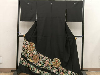 平和屋着物■豪華黒留袖　鴛鴦花文　金彩　正絹　逸品　BAAX5407mz