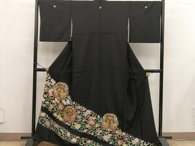 平和屋着物■豪華黒留袖　鴛鴦花文　金彩　正絹　逸品　BAAX5407mz