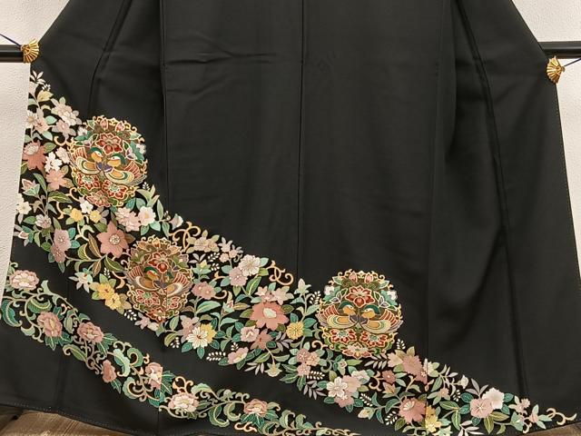 平和屋着物■豪華黒留袖　鴛鴦花文　金彩　正絹　逸品　BAAX5407mz