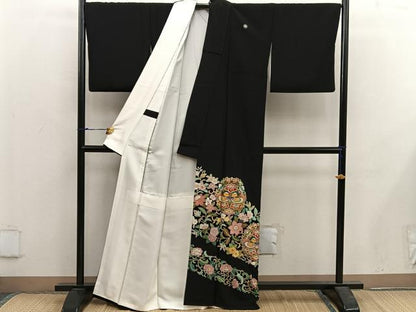 平和屋着物■豪華黒留袖　鴛鴦花文　金彩　正絹　逸品　BAAX5407mz