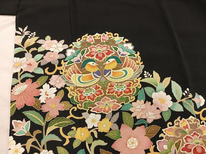 平和屋着物■豪華黒留袖　鴛鴦花文　金彩　正絹　逸品　BAAX5407mz