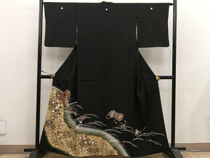 平和屋着物■豪華黒留袖 刺繍 楽器花文 暈し染め 金彩 正絹 逸品 BAAX5408mz