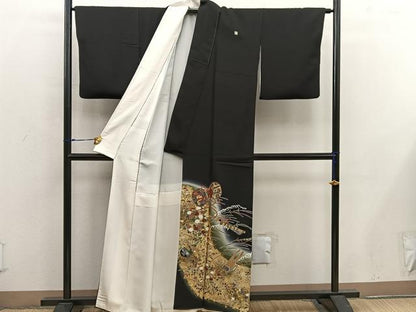 平和屋着物■豪華黒留袖 刺繍 楽器花文 暈し染め 金彩 正絹 逸品 BAAX5408mz