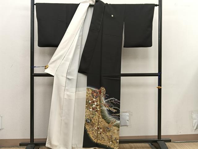 平和屋着物■豪華黒留袖 刺繍 楽器花文 暈し染め 金彩 正絹 逸品 BAAX5408mz