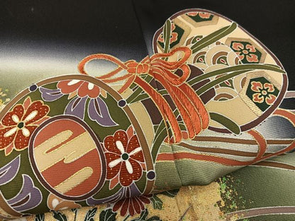平和屋着物■豪華黒留袖 刺繍 楽器花文 暈し染め 金彩 正絹 逸品 BAAX5408mz