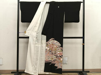 平和屋着物■豪華黒留袖 駒刺繍 地紙花文 正絹 逸品 BAAX5410mz