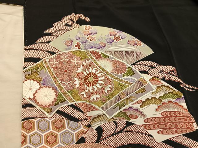 平和屋着物■豪華黒留袖 駒刺繍 地紙花文 正絹 逸品 BAAX5410mz