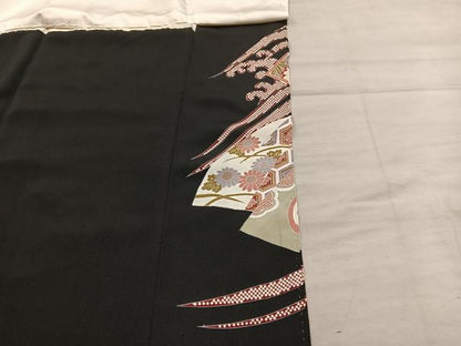 平和屋着物■豪華黒留袖 駒刺繍 地紙花文 正絹 逸品 BAAX5410mz