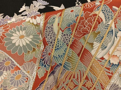 平和屋着物■豪華黒留袖 駒刺繍 檜扇花鳥文 暈し染め 金彩 正絹 逸品 BAAX5411mz